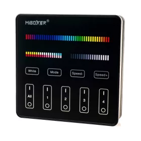   Vezeték nélküli érintős fali vezérlő RGB-CCT LED szalagokhoz 2,4 GHz 4 zóna, fekete