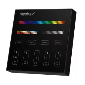   Vezeték nélküli érintős fali vezérlő RGB-CCT LED szalagokhoz 2,4 GHz 4 zóna, fekete