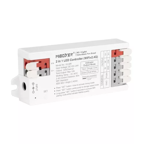 MiBoxer E2-WR Tuya WiFi 2 az 1-ben okos LED szalag vezérlő egyszínű és CCT szalagokhoz