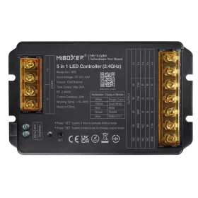 MiLight / MiBoxer 5 az 1-ben LED szalag vezérlő max. 1440W teljesítménnyel, Egyszínű, CCT, RGBW és RGB+CCT szalagokhoz.