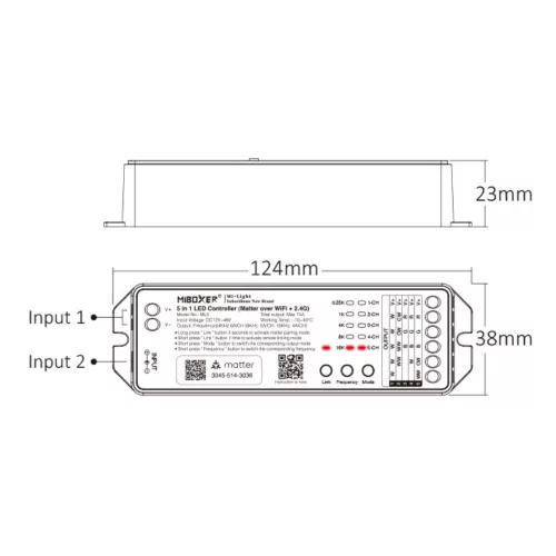 MiBoxer ML5 univerzális 5 az 1-ben okos LED vezérlő Matter és WiFi támogatással, 12,24,48V