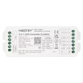 MiLight / MiBoxer 5 az 1-ben LED szalag vezérlő max. 960W teljesítménnyel, Egyszínű, CCT, RGBW és RGB+CCT szalagokhoz.