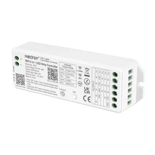 MiLight / MiBoxer 5 az 1-ben WIFI OKOS LED szalag vezérlő max. Egyszínű, RGB, RGBW és RGB+CCT szalagokhoz.