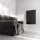 Prémium, fehér üveg infrapanel egy modern, minimalista nappali falán, egy elegáns kanapé fölött 600W