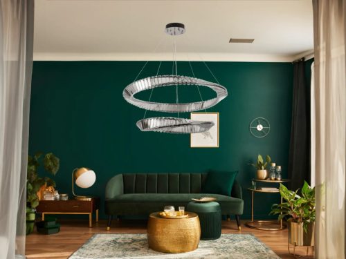 NEDES Aura 90W LED kristály csillár elegáns króm kivitelben, dimmelhető és színhőmérséklet-szabályozható funkcióval, távirányítóval és Bluetooth mobilapplikációval vezérelhető