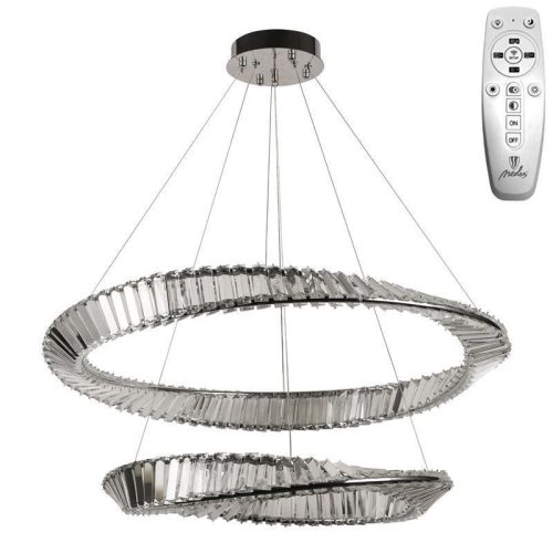 NEDES Aura 90W LED kristály csillár elegáns króm kivitelben, dimmelhető és színhőmérséklet-szabályozható funkcióval, távirányítóval és Bluetooth mobilapplikációval vezérelhető