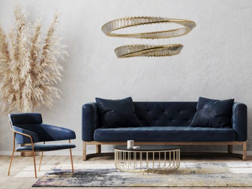 NEDES Aura 90W LED kristály csillár exkluzív arany kivitelben, dimmelhető és színhőmérséklet-szabályozható funkcióval, távirányítóval és Bluetooth mobilapplikációval vezérelhető