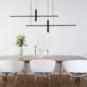 Modern, 70W-os CCT LED függőlámpa távirányítóval és Bluetooth applikációval, szabályozható színhőmérséklettel és fényerővel, étkezőasztal fölé