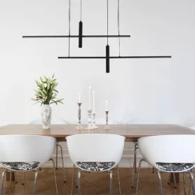 Modern, 70W-os CCT LED függőlámpa távirányítóval és Bluetooth applikációval, szabályozható színhőmérséklettel és fényerővel, étkezőasztal fölé