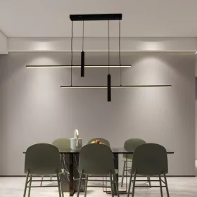 Modern, 70W-os CCT LED függőlámpa távirányítóval és Bluetooth applikációval, szabályozható színhőmérséklettel és fényerővel, étkezőasztal fölé