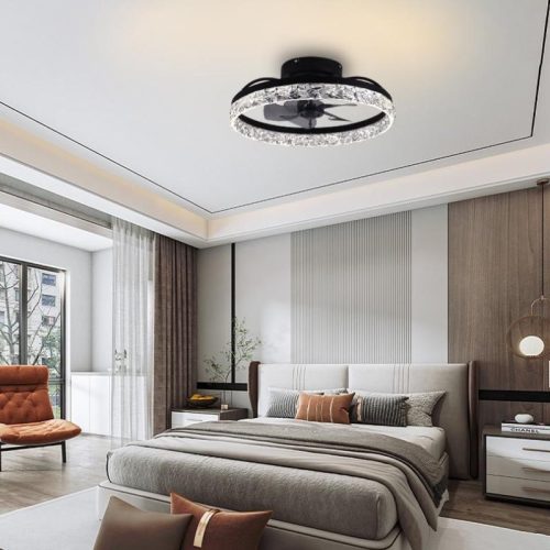 SMART LED-es mennyezeti kristály lámpa ventilátorral 35W+28W