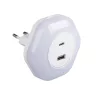 Kanlux BOLA éjszakai irányfény alkonykapcsolóval és 2xUSB csatlakozóval, Meleg fehér 0,22W