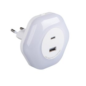   Kanlux BOLA éjszakai irányfény alkonykapcsolóval és 2xUSB csatlakozóval, Meleg fehér 0,22W