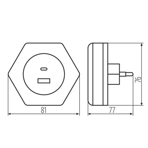 Kanlux BOLA éjszakai irányfény alkonykapcsolóval és 2xUSB csatlakozóval, Meleg fehér 0,22W