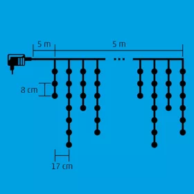 LED-es fényfüggöny 5m 150 LED Hideg fehér 8 fényprogram