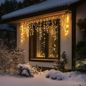 Home KKF300D5M LED-es sziporkázó fényfüggöny 300 db melegfehér DOT LED-del és villogó hidegfehér effekttel, 5 méter széles, IP44 kültéri védettséggel
