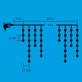   LED-es fényfüggöny 10m 300 LED Meleg fehér 8 fényprogram