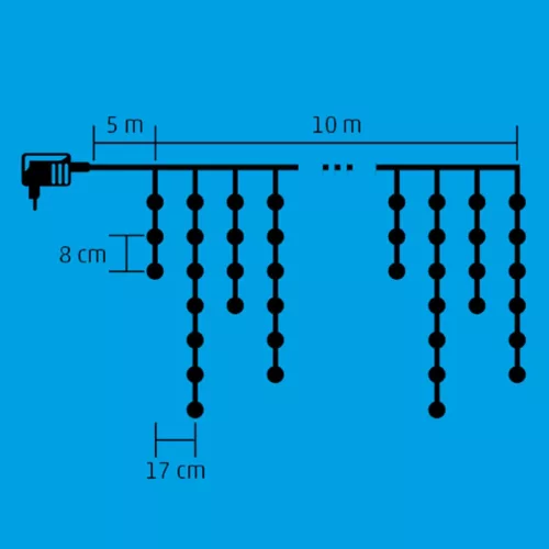 LED-es fényfüggöny 10m 300 LED Meleg fehér 8 fényprogram