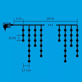   LED-es fényfüggöny 20m 600 LED Meleg fehér 8 fényprogram