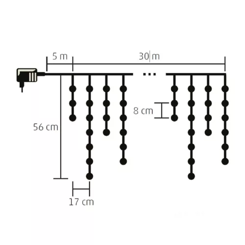 LED-es fényfüggöny 30m 900 LED Hideg fehér 8 fényprogram