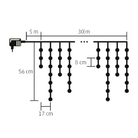   LED-es fényfüggöny 30m 900 LED Meleg fehér 8 fényprogram