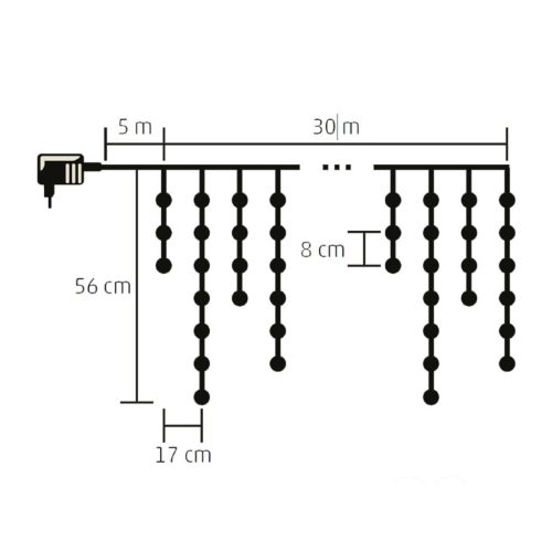 LED-es fényfüggöny 30m 900 LED Meleg fehér 8 fényprogram