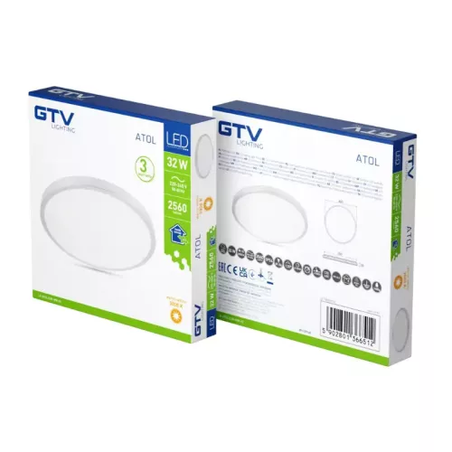 GTV ATO LED mennyezeti lámpa 32W 4000K 40cm 2560lm IP54 ezüst