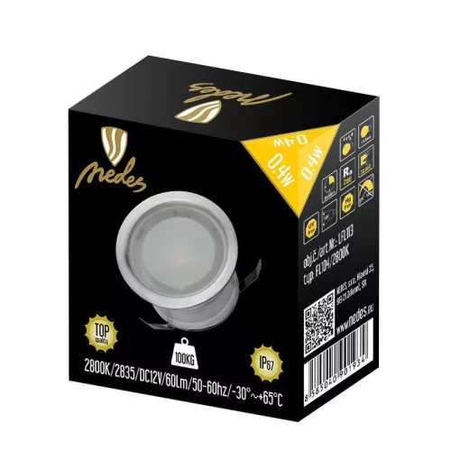 Ø40mm-es süllyeszthető LED padlóvilágítás, IP67 vízálló, járható felületre, meleg fehér fénnyel