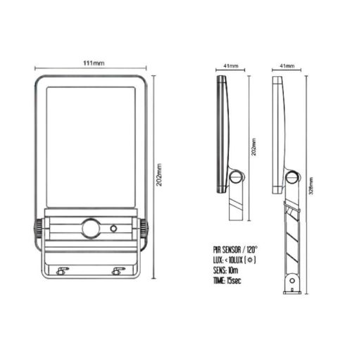 Napelemes fali lámpa mozgásérzékelővel 5W 4000K 500lm IP54