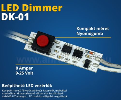 Nyomógombos dimmer LED profilba 8A 12/24V