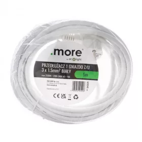   Földelt lengő hosszabbító 5 méter 1 aljzat 3x1.5mm 230V, Max. 2500W, 16A, fehér