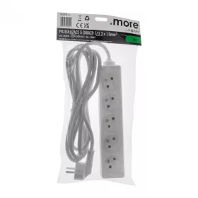   Hálózati elosztó, hosszabbító 5 aljzattal 3x1.5mm 3 méter kábel, 230V, Max. 3680W, 16A IP20 – fehér