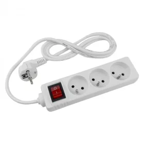   Kapcsolós hálózati elosztó, hosszabbító 3 aljzattal 3x1.0mm 1.5 méter kábel, 230V, Max. 3000W, 13A IP20 – fehér