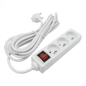   Kapcsolós hálózati elosztó, hosszabbító 3 aljzattal 3x1.5mm 5 méter kábel, 230V, Max. 3680W, 16A IP20 – fehér