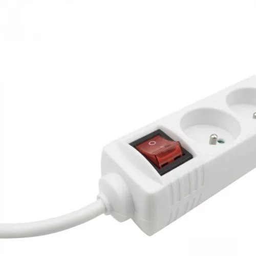 Kapcsolós hálózati elosztó, hosszabbító 3 aljzattal 3x1.5mm 5 méter kábel, 230V, Max. 3680W, 16A IP20 – fehér