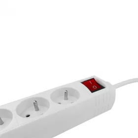   Kapcsolós hálózati elosztó, hosszabbító 5 aljzattal 3x1.0mm 1.5 méter kábel, 230V, Max. 3000W, 13A IP20 – fehér