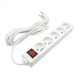   Kapcsolós hálózati elosztó, hosszabbító 5 aljzattal 3x1.5mm 3 méter kábel, 230V, Max. 3680W, 16A IP20 – fehér
