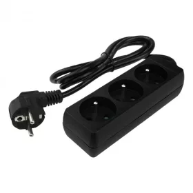   Hálózati elosztó, hosszabbító 3 aljzattal 3x1.0mm 1.5 méter kábel, 230V, Max. 3000W, 13A IP20 – fekete