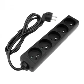   Hálózati elosztó, hosszabbító 5 aljzattal 3x1.0mm 1.5 méter kábel, 230V, Max. 3000W, 13A IP20 – fekete