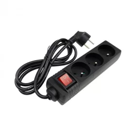   Kapcsolós hálózati elosztó, hosszabbító 3 aljzattal 3x1.0mm 1.5 méter kábel, 230V, Max. 3000W, 13A IP20 – fekete
