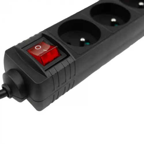 Kapcsolós hálózati elosztó, hosszabbító 3 aljzattal 3x1.0mm 1.5 méter kábel, 230V, Max. 3000W, 13A IP20 – fekete