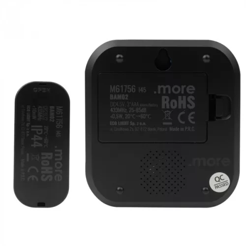 Ecolight BAM-02 fekete, hordozható vezeték nélküli elemes ajtócsengő és nyomógomb