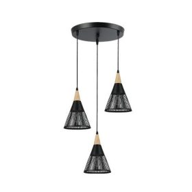 HIRA fa/acél rácsos függesztett lámpa 3xE27