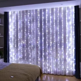   LED függöny hideg fehér, 3x3m, USB csatlakozóval és távirányítóval
