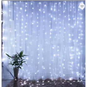   LED függöny hideg fehér, 3x3m, USB csatlakozóval és távirányítóval