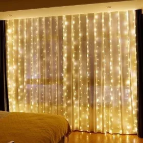   LED függöny meleg fehér, 3x3m, USB csatlakozóval és távirányítóval