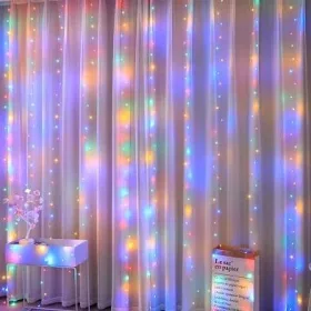   LED függöny színes, 3x3m, USB csatlakozóval és távirányítóval