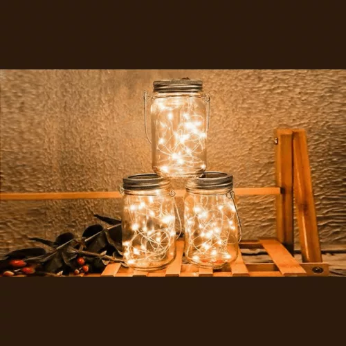 Napelemes LED füzér befőttesüvegben IP44