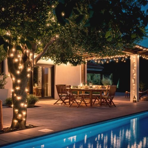 Kerti napelemes fényfüzér 11,9 méter 100 LED Meleg fehér