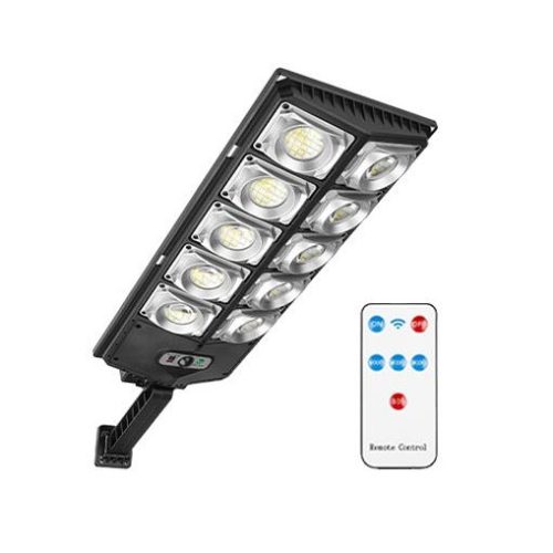  Dönthető Napelemes Utcai Lámpa 300W, 4200lm, 6000K, Alkonyat- és Mozgásérzékelővel, Távirányítóval, IP65